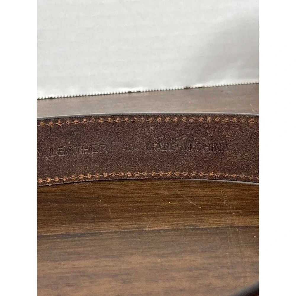 Mens Brown Top Grain Leather Belt Size 40 Stitched Western Casual Silver Buckle